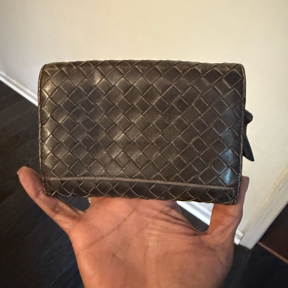 Bottega Veneta Dark Brown Woven Leather Wallet